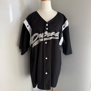 Vtg 90s Y2K JOCO Detroit script oversize baseball jersey black white
